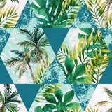 Akwarela tropikalnych liści i palm w geometrycznych Tapety Pory roku Tapeta