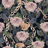 Akwarela z pięknym różowym i złotym łańcuchem, kluczem, Tapety Do sypialni Tapeta