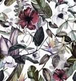 akwarela z tropikalnymi kwiatami, magnolią, kwiatem Tapety Do jadalni Tapeta