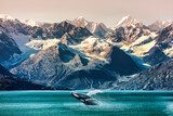 Alaska whale watching boat excursion. Inside passage mountain range landscape luxury travel cruise concept. Krajobraz Fototapeta