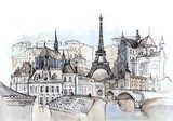 Artystyczna ilustracja Paryża z Wieżą Eiffla Fototapety Wieża Eiffla Fototapeta