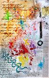 Artystyczny kolaż z pismem, farbą i symbolami retro Fototapety Graffiti Fototapeta