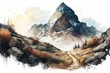 Beautiful landscape with snowy mountains painted in watercolors. AI Generative. Fototapety Góry Fototapeta
