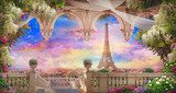 Romantyczny widok na Paryż Fototapety Wieża Eiffla Fototapeta