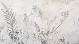 Botanical Sketch Featuring Delicate Ferns and Wildflowers Against Light Texture Background Zwierzęta Fototapeta