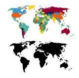 Colored and Black World Map  Mapa Świata Fototapeta