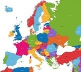 Colorful Europe map with countries and capital cities  Mapa Świata Fototapeta