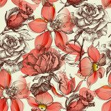 Czerwone róże w stylu retro Tapety Kwiaty Tapeta