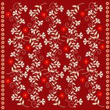 Czerwony ornament roślinny z kremowymi liśćmi Folklor Fototapeta