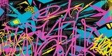 Dynamiczne graffiti w neonowych barwach na czarnym tle Fototapety Graffiti Fototapeta
