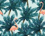 Egzotyczny letni nadruk. z palmą i flamingiem. Styl Tapety Do salonu Tapeta