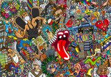 Ekspresyjna kompozycja pop-art z motywami muzyki i ulicy Fototapety Graffiti Fototapeta