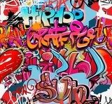 Energetyczne graffiti z hasłami hip-hopu i ulicznej sztuki Fototapety Graffiti Fototapeta