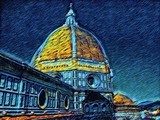 Florence Cathedral in Tuscany, Italy. Italian architecture. Big size oil painting fine art. Van Gogh style impressionism drawing artwork. Creative artistic print for canvas or poster. Van Gogh Obraz