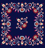 Folkowa ramka kwiatowa na granatowym tle Folklor Fototapeta