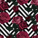 Głęboko czerwone róże. Ciemne kwiaty na czarno-białym Tapety Do sypialni Tapeta