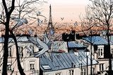 Gołębie w Paryżu, Eiffla w tle. Fototapety Wieża Eiffla Fototapeta