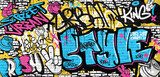 Graffiti background with throw-up, scribble and tagging in vibrant colors. Abstract graffiti in vector illustrations. Fototapety Graffiti Fototapeta