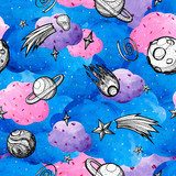 Graficzny kosmos w gwaszu. Ręcznie rysowane clipart Tapety Niebo i Kosmos Tapeta