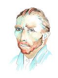 Hand drawn aquarelle colorful illustration. Watercolor artwork. Portrait of a man. Vincent Willem van Gogh. Van Gogh Obraz