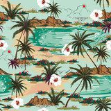 Hawajska wyspa jasny lato. Krajobraz z palmami, plaża Tapety Krajobrazy Tapeta