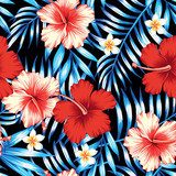 hibiskus i liście palmowe Tapety Do przedpokoju Tapeta