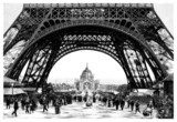 Historyczna ilustracja Wieży Eiffla i paryskiej ulicy Fototapety Wieża Eiffla Fototapeta