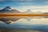 Idyllic Lake Lejia reflection and volcanic landscape in Atacama desert, Chile Fototapety do Salonu Fototapeta