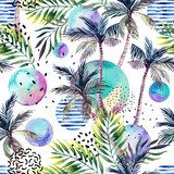Ilustracja akwareli: palma, doodle, grunge tekstury, Tapety Natura Tapeta