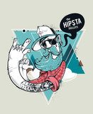 Ilustracja hipstera z tatuażem i niebieską brodą Fototapety Graffiti Fototapeta