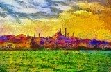 Istanbul shore view cityscape impressionist style painting Van Gogh Obraz