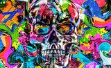 Kolorowa czaszka w stylu graffiti na tle abstrakcyjnych wzorów Fototapety Graffiti Fototapeta
