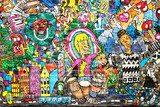 Kolorowa ilustracja urbanistyczno-muzyczna pełna detali Fototapety Graffiti Fototapeta