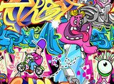 Kolorowa kompozycja graffiti z postaciami w stylu komiksowym Fototapety Graffiti Fototapeta