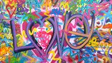 Kolorowe graffiti z napisem LOVE na ścianie Fototapety Graffiti Fototapeta