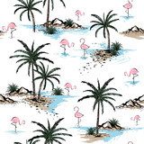 Lato Piękna wyspa na białym tle. Krajobraz z palmami, Tapety Krajobrazy Tapeta