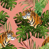 Lato Tropikalny nadruk z liśćmi tygrysa i palmy. Tapety Zwierzęta Tapeta