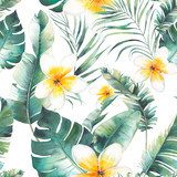 Letnie kwiaty plumeria, liście palmy i banana. Tapety Kwiaty Tapeta