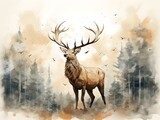 Masterful Brushstrokes: Juxtaposed Elk Painting in Minimalist Nature Study Zwierzęta Obraz