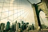 Most Brookliński – sepia z widokiem na Nowy Jork  Obrazy do Salonu Obraz