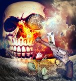 Mroczna symbolika ognia, czaszki i gry losu Fototapety Graffiti Fototapeta