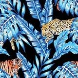 niebieskie liście bananowca tygrys lampart czarny Tapety Zwierzęta Tapeta