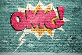 OMG Comic  Ziegelsteinmauer Graffiti Fototapety Graffiti Fototapeta