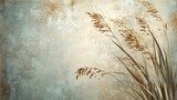 Painting of reed branches with leaves set against a textured background featuring scuffs ideal for photo wallpaper Trawy Fototapeta