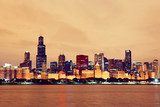 Panorama Chicago o zachodzie słońca Fototapety Miasta Fototapeta