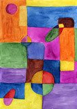 Picasso style colored hand drawing shapes. Abstraction, watercolor. Graphic abstract background. Creative art background Picasso Obraz