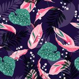 Piękne ciemne liście tropikalne. projekt graficzny z Tapety Do sypialni Tapeta