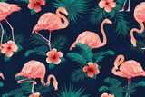 Piękne Flamingo Ptak Tropikalne Kwiaty. . Tapety Zwierzęta Tapeta