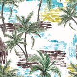 Piękny obraz akwarela kwiatowy tropikalny z palmą Tapety Krajobrazy Tapeta