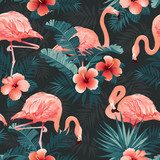 Piękny ptak Flamingo i tropikalne kwiaty. . Tapety Zwierzęta Tapeta